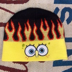 vintage y2k spongebob flames beanie